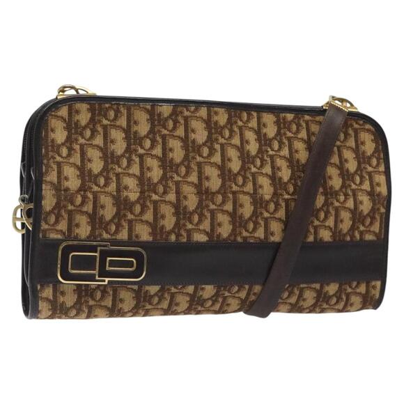 DIOR Trotter Canvas Shoulder Bag Brown Gold - Picture 1 of 16